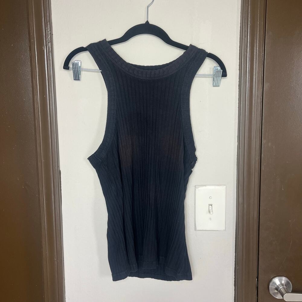 Y2K Free People Black Sculpt Tank Top L Ribbed Faded Athleisure Athletic